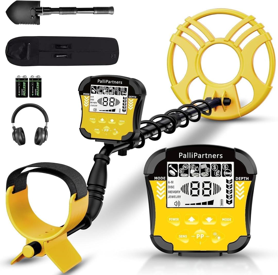 PalliPartners Metal Detector for Adults Waterproof-Professional Higher Accuracy Gold Detector with LCD Display,5 Mode, Advanced DSP Chip 12" Coil(Yellow)