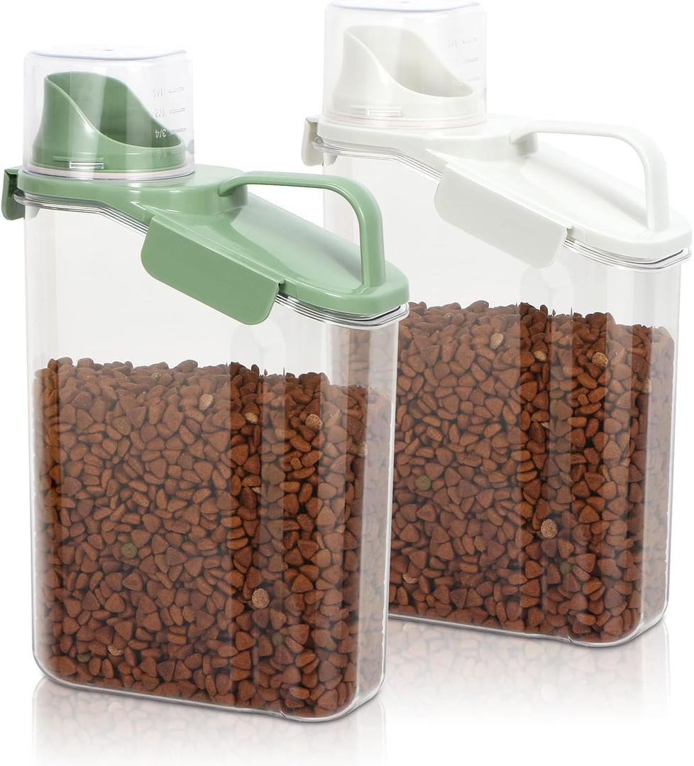 TBMax Rice Container Cereal Storage Container 2 Pack, Kitchen Pantry Dry Food Storage Holder with Easy-Pouring Spout & Handy Cup, Small Pet Dog Cat Food Dispenser for Daily Feeding