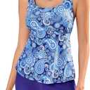 Tankini Swimsuits for Women Two Piece Tummy Control Swimsuit Top with Boyshort Modest Bathing Suit (Medium, Paisley Blue)