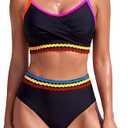 Blooming Jelly Womens High Waisted Bikini Set Modest 2 Piece Swimsuits Neon Color Block Cute 2026 Bathing Suits, Large