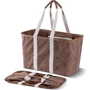 CleverMade Collapsible LUXE Tote - Reusable Grocery Shopping Storage Bag Organizer w/Handles Reinforced Bottom (Pretty in Peony)