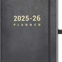 2025-2026 Planner - July 2025 - June 2026, Planner 2025-2026 Daily Weekly and Monthly, 8.5" x 11", Pen Holder, Calendar Stickers, Pocket, 25 Notes Pages, Faux Leather Cover, A4 Premium Paper - Gray (Black)