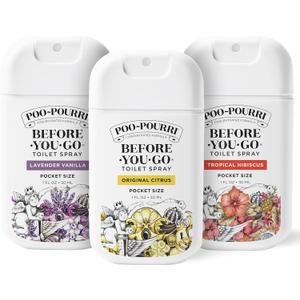 Poo-Pourri Before-You-Go Pocket Toilet Spray, Travel Essentials, 1 Fl Oz, Spring Variety 3 Pack, Each Up to 50 Uses, On-The-Go Bathroom Odor Deodorizer with Essential Oils, TSA Approved Size, 3 Scents