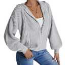 SOLY HUX Women's Zip Up Hooded Cardigan Long Sleeve Drop Shoulder Knit Sweater Hoodies Fall Outerwear Light Grey Large