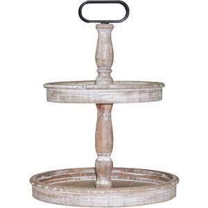 Krismax Decorative Trays - Two Tiered Tray Stand Rustic Decor Farmhouse 2 Tiered Tray Serving Tray Seasonal & Holiday Decoration Wooden Tray (15.7", Brown)