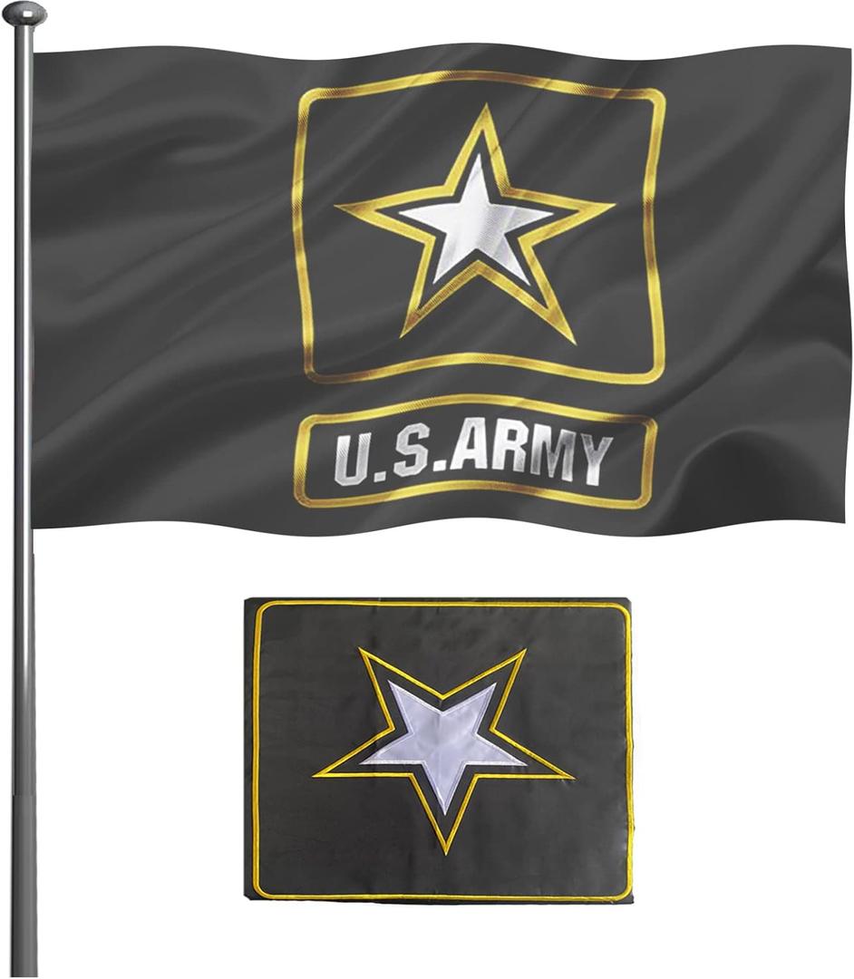 US Army Flag 3x5 Outdoor Double Sided Embroidery Sturdy Army Military Flag Thick and Well Sewn United State Army Flag Made of Heavy Duty Polyester Super Durable 4 Row Stitched Edge Canvas Head