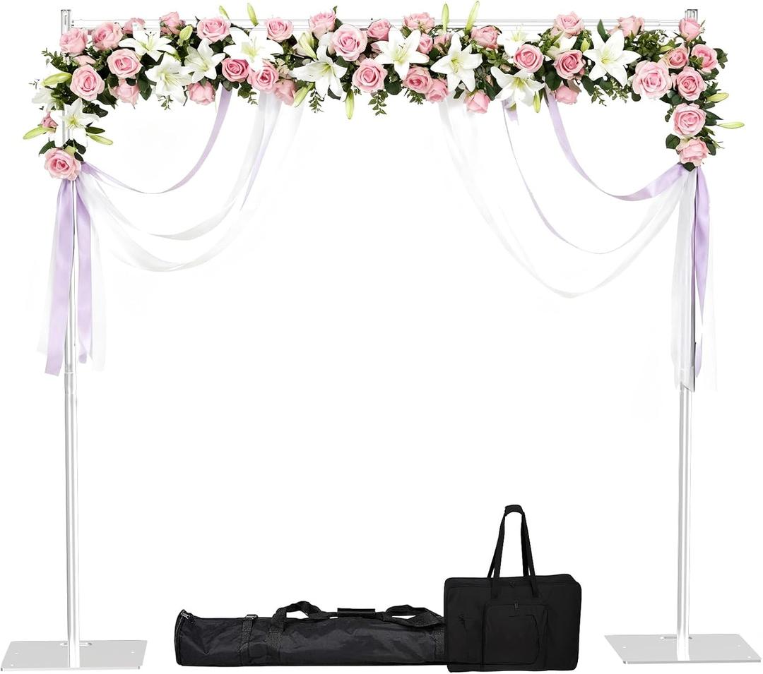 HAYOHRT 10x10 ft Pipe and Drape Backdrop Stand Kit Heavy Duty Backdrop Stand Adjustable Photo Background with Metal Base for Parties Wedding Video Studio Birthday Background Stand Silver
