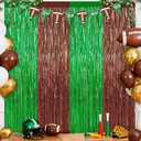 4 x 2Pack Football Party Decoration, Brown Green Foil Curtain Streamer Backdrop, 3.3 x 8.3 Ft