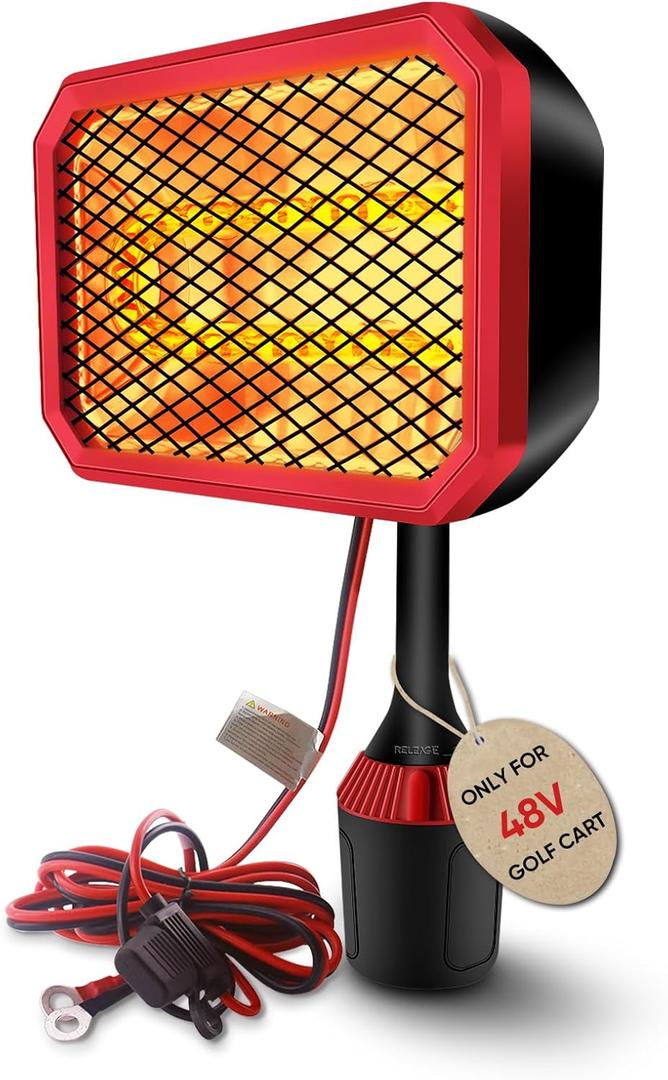 Electric Golf Cart Heater with 360 Degree Adjustable Angle, Battery Powered Golf Cart Heater, 400W Silent Carbon Fiber Heating for Club Car/Yamaha/EZGO Golf Cart (48V)