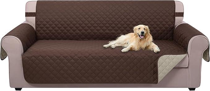 UNICE HOME Reversible Sofa Cover Washable Couch Cover for Dogs Friendly with Elastic Straps Water Repellent Furniture Protector for 3 Cushion Couch (Sofa, Coffee/Beige)