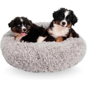 Active Pets Premium Medium Donut Dog Bed, Fits Up to 45 lbs, Removable Cover & Washable Cushion, Plush Long Pile Faux Fur Fabric, Portable Beige Pet Bed Furniture for Puppies Adult Canines & Cats