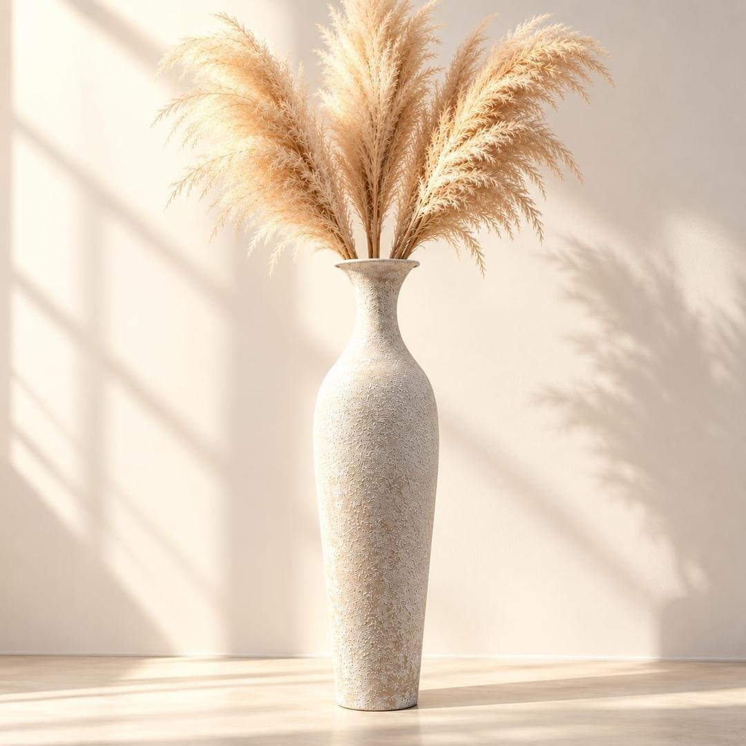 Tall Floor Vases, Boho Decor, Vintage Large Metal Vase for Pampas Grass
