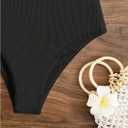 RoseSeek Women's 2 Piece Bikini Sets Ribbed Knit Bandeau Top and High Waisted Panties Summer Swimwear (Black, M)