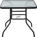 Square Outdoor Table, Patio Table with Umbrella Hole, Patio Dining Table with Tempered Glass, Outdoor Dining Tables, Square Patio Table for Balcony, Backyard, Poolside, Sunroom, Patio Tables, Black