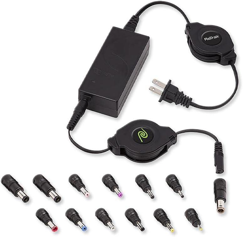 ReTrak 65W Universal AC Laptop Charger, ReTrak Laptop Charger with 13 Adapter Tips, Retractable Universale Laptop Power Adapter Charger, Ultrabook/Notebook/Netbook Wall Charger, ETCHGNBUNN2