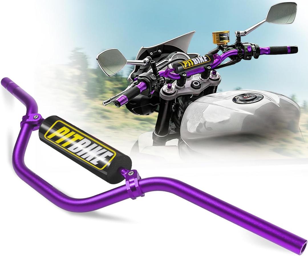 7/8" Pit Bike Handlebars with Foam Pad – Motorcycle Handlebars for CRF YZF KXF KLX RMZ DRZ Dirt Bikes, ATV, Quad, E-Bike Mods,T6 Aluminum 7/8 Motorcycle Handlebar Upgrade (Purple)