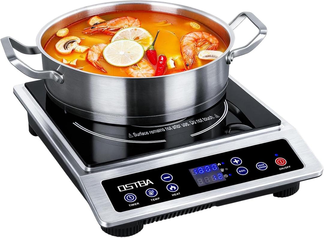 OSTBA 1800W Portable Induction Cooktop, Large Heating Coil Countertop Induction Burner, 10 Power Levels & 120–460°F Temperature Control, 3H Timer, Keep Warm, ETL Certified