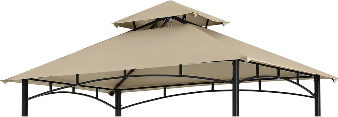 COOSHADE Grill Gazebo Replacement Canopy Roof Outdoor Double Tiered Barbecue Gazebo Top Cover Fit for Model L-GG001PST-F (Beige)