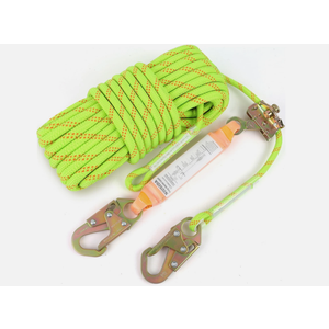 Rope Harness Safety Lanyard 50FT Fall Protection Vertical Roofing Rope with Grab Snap Hooks Shock Absorber Safety Ropes Tree Climbing Line Kit Heavy Duty Roof Safety Equipment