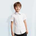 Boys Short Sleeve Button Down Shirt - Collared Uniform Dress Shirt - White Button Up Shirt Boys (White, XXXL)