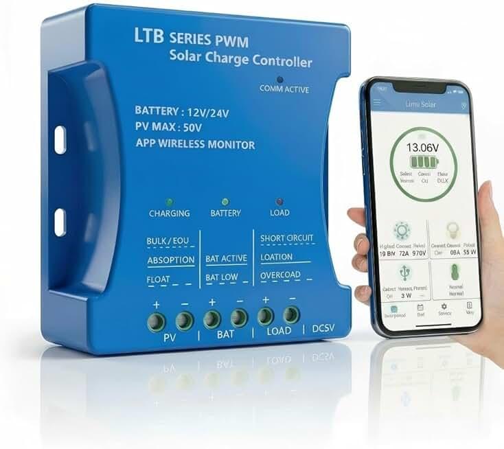 30A Bluetooth Solar Charger Controller PV max 50V 12V/24V Solar Regulator 30A PWM for Lead Acid, LiFePO4, Lithium Batteries