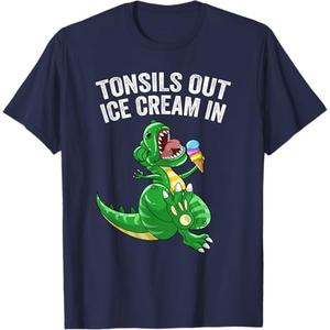 Get Well Gifts Kids Tonsils Dinosaur Tonsillectomy Surgery T-Shirt (Navy, M)