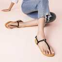 SANDALUP Thong Flat Sandals with Ring Metal and Adjustable Ankle Buckle for Women Summer (8, New Black)