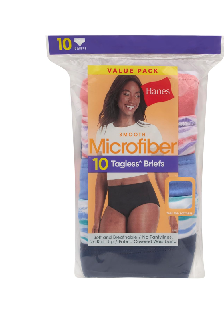 Hanes Women's Microfiber Panties Pack, Moisture-Wicking Stretch Underwear, 10-Pack, M