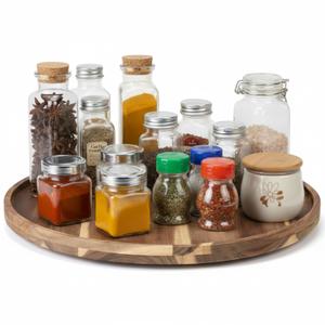 Yiyiring 24'' Wood Lazy Susan for Countertop Acacia Large Turntable Rotating Serving Tray for Table Top Non Skid Kitchen Tray Revolving Condiment Spice Rack Table Organization Storage, Natural