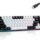 Guiheng Wired Portable 60% Mechanical Gaming Keyboard,RGB LED Backlit Compact 68 Keys Mini Wired Office Keyboard with Red Switch for Windows Laptop PC Mac - White