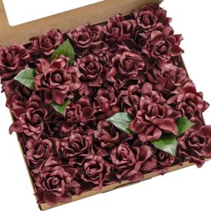 Ling's moment Burgundy Artificial Gardenia Flowers, 25pcs, 2.7" Gardenias for DIY Wedding Decor, Bouquets, Centerpieces, Bridal Shower Floral Arrangements