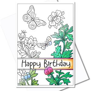 Art Eclect Birthday Cards to Color for Adults, 10 Cards with Different Designs and 10 White Envelopes (Birthday/10)