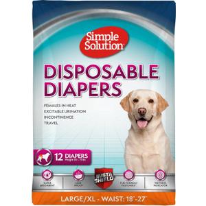 Simple Solution Disposable Female Dog Diapers, Absorbent Leak Proof Protection for Incontinence, Puppy Training, Heat Cycle, Travel, and Housebreaking, Large/XL Dogs, 1827 Inch Waist, 12 Count