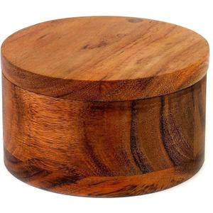 Kaizen Casa Acacia Wood Salt or Spice Box with Swivel Cover perfect for keeping table salt, gourmet salts, herbs or favorite seasonings, close at hand on your countertop.