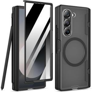 Magnetic for Samsung Galaxy Z Fold 6 Privacy Case,Z Fold6 Phone Case with [Hinge Protection][S Pen Holder][Anti Spy Screen Protector],Frosted Protective Slim Cover for Samsung Fold Z 6,Black