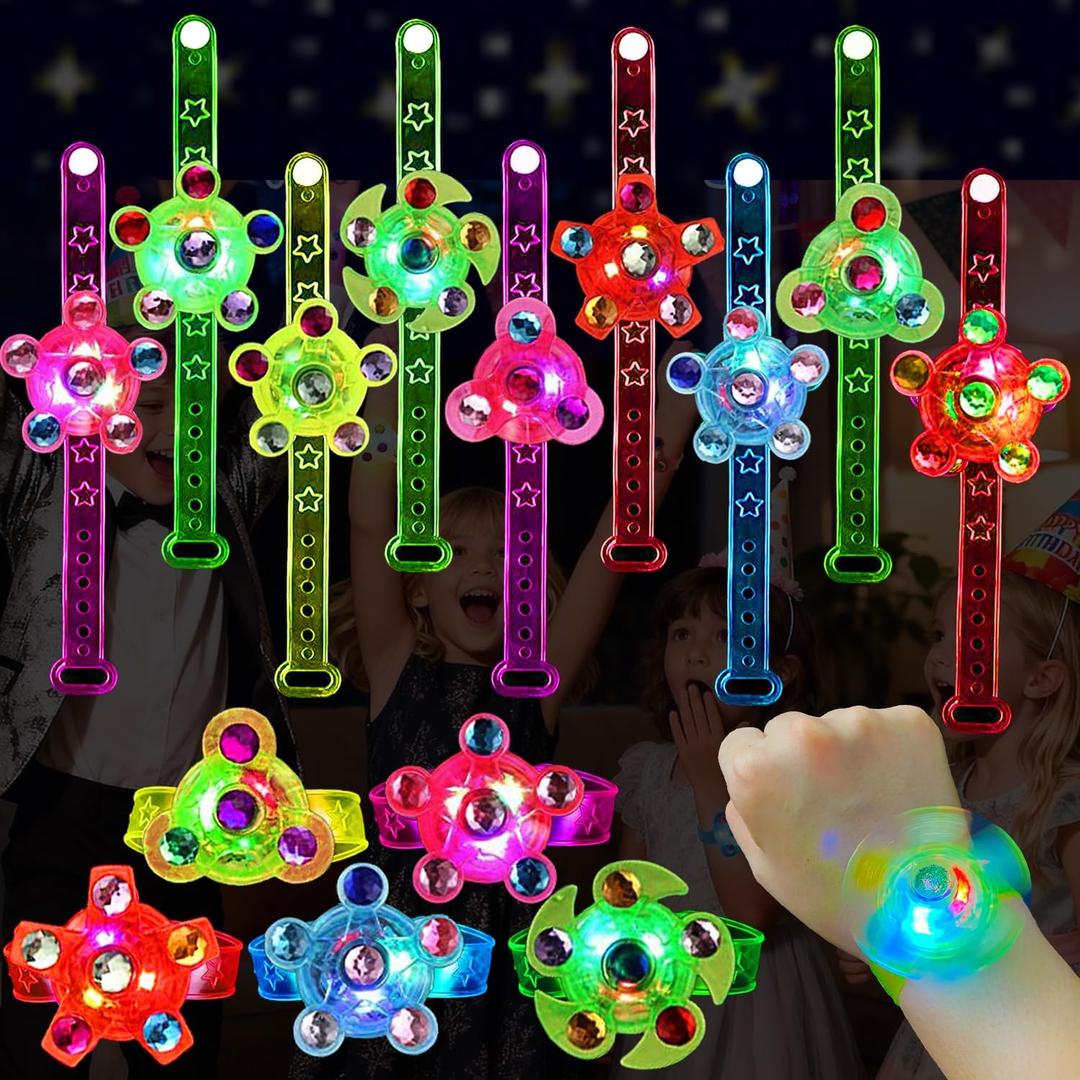 Maegawa 25 Pack LED Light Up Fidget Spinner Bracelets Party Favors for Kids 4-8 8-12, Glow in The Dark Party Supplies, Treasure Box Toys for Classroom, Carnival Prizes, Pinata Goodie Bags Stuffers