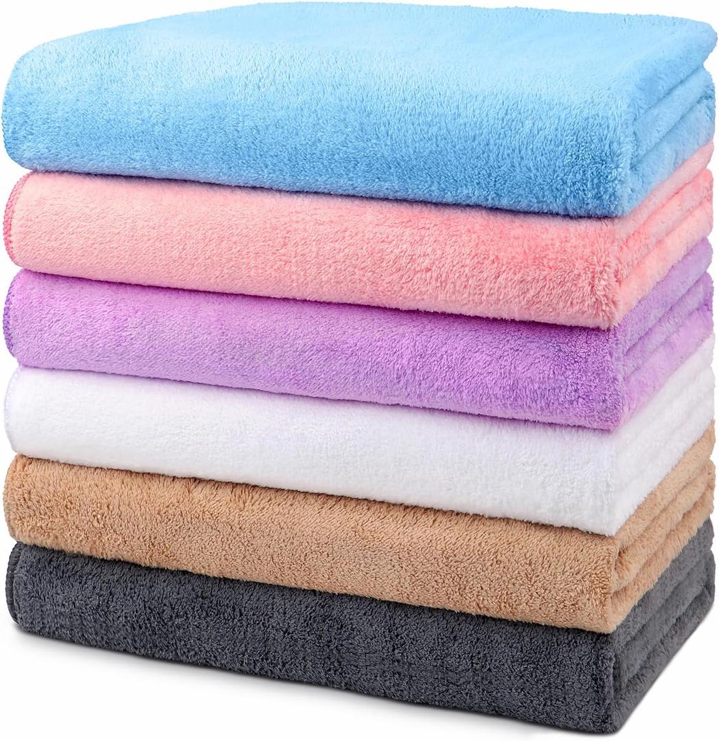 Orighty Bath Towels Pack of 6(24'' x 48'') - Soft Feel, Highly Absorbent, Quick Drying for Body, Sport, Yoga, SPA, Fitness - Multi-Color