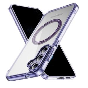 Magnetic Samsung Galaxy S24 Case, [Compatible with Magsafe] [Metallic Camera Lens] [Anti-Slip Silicone Edge] [Semi-Transparent Skin-Feel Back] Durable Phone Cover for S24, Matte Purple