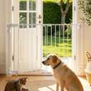 29.7"-45" Baby Gate for Stairs, Metal Pet Dog Gate for Doorways Indoor, 2 Installation Positions, Hardware Mount, 29.1”H Walk Through Safety Child Gate for Kids Toddler, White