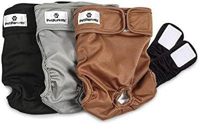 Pet Parents® Washable Dog Diapers 3pack) + Extendrs® of Durable Doggie Diapers, Premium Dog Diapers Female (X-Small, Natural)