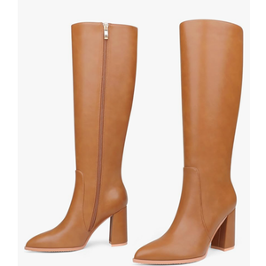 MERUMOTE Women's Knee Boots Closed Toe Chunky Heels Side Zipper Boots, 9