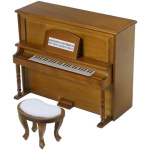 Vaguelly 1 12 Miniature Upright Piano and Stool Model for Dollhouse Furniture Realistic Mini House Decor Doll Props for Creative Micro Landscape 5.11X4.05X2.16In