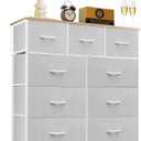 9-Drawer Dresser for Bedroom, Anti-Tip Tall Storage Organizer Chest of Drawers with Wooden Top and Metal Frame Fabric Bins for Closet, Living Room, Hallway, Entryway, Light Gray, 11.8"D x 39.4"W x 40"H