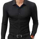 Lion Nardo Slim Fit Black Dress Shirts for Men Wrinkle Free Mens Dress Shirts Long Sleeve Big Muscle Fit Button Up Shirt XL