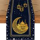 Artoid Mode Black Moon Star Gloden Ramadan Table Runner, Seasonal Summer Holiday Kitchen Dining Table Decoration for Home Party Decor 13 x 72 Inch