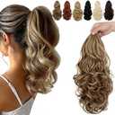 FELENDY 15" Ponytail Extension Drawstring Curly Wavy Ponytail Extensions Clip in Long Pony Tails Hair Cute Synthetic Piece for Women Light Brown Mix Ash Blonde