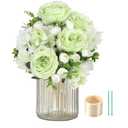 ZINHO 2 Packs Artificial Peony Flowers, 10 Heads & 8 Buds, Realistic Fake Silk Flowers for Home Decor, Wedding Bouquets DIY Crafts Includes 2 Ties & 1.8m Ribbon (Green)