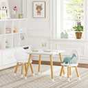UTEX Kids Table with 2 Chairs Set for Toddlers, Boys, Girls, 3 Piece Kiddy Table and Chairs Set, White, Square Table With Round Chairs