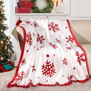 Red Snowflake Blanket Christmas Throw Blanket Winter Holiday Bed Blanket Super Soft Flannel Fleece Blanket Cozy Fuzzy Plush Throw Blanket for Couch 50 x 60