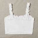 Verdusa Women's Frill Trim Strap Tie Knot Ruched Front Bustier Crop Top (White, M)